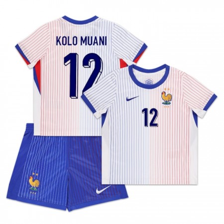 Koszulka Francja Kolo Muani 12 Dziecięcy Wyjazdowe Euro 2024 Koszulki Piłkarskie Krótki Rękaw